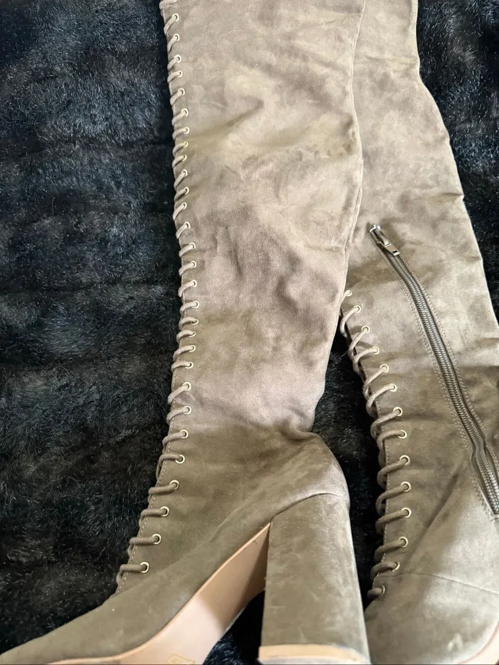 Forever 21 Knee High Lace-up Corset Zipper Boots 6.5 thigh high